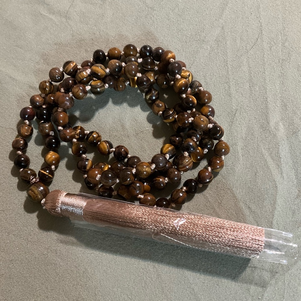 Tiger’s eye  108 mala stone beads Necklace with Tassel